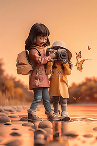 孩子可爱拍照户外3d插画海报