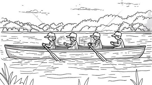划船扒龙舟儿童涂色书插画素材