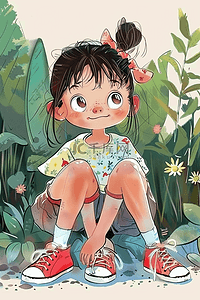 植物可爱女孩手绘海报夏季插画设计