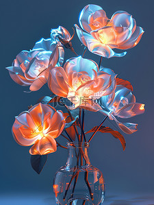 玻璃数据插画图片_玫瑰玻璃花丛半透明矢量插画