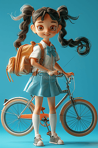 女孩自行车插画3d海报