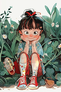 手绘表情插画图片_植物可爱女孩夏季手绘海报插画设计