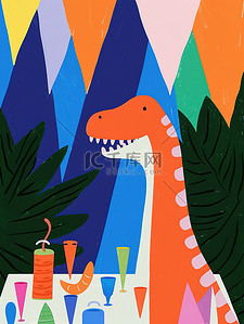 小恐龙破壳插画图片_快乐的恐龙儿童插图