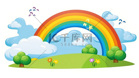 木板彩虹色插画图片_可爱卡通天空彩虹云朵图片