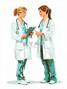 医生患者握手插画图片_女医生和患者家庭