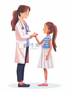 东南亚人插画图片_亲切的医生和小女孩