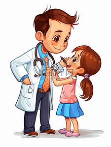 医疗和插画图片_可爱的小女孩和医生