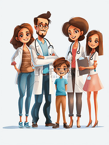 强调关系插画图片_女医生和患者家庭