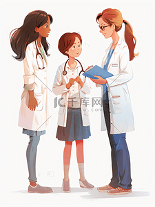 多图汇聚照片墙插画图片_女孩卫生保健和医疗治疗女医生给患者交谈
