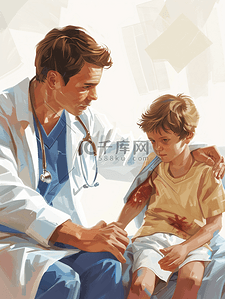 医生照顾受伤的小男孩