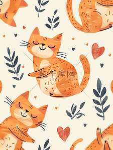 标签图案插画图片_可爱的姜猫爱上幼稚的铅笔画无缝图案