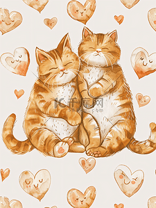 梅花图案扇子插画图片_可爱的姜猫爱上幼稚的铅笔画无缝图案