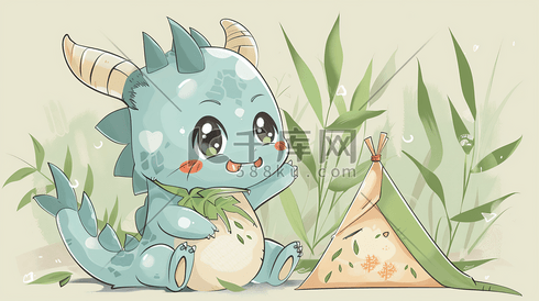 吃粽子的可爱小龙插画3