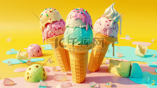 冰激凌蛋卷插画图片_绘画夏季儿童冰激凌的插画