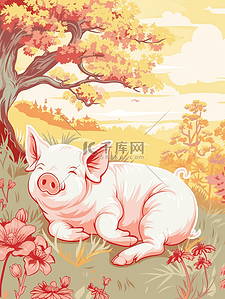 可爱宠物猪插画图片_一只可爱的粉色猪猪插画