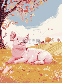 一只可爱的粉色猪猪插画