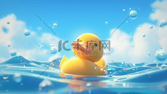 小黄脸666插画图片_绘画景区湖面上小黄鸭的插画