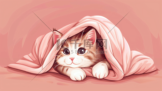 可爱卡通小猫插画图片_裹着毛毯的可爱小猫2