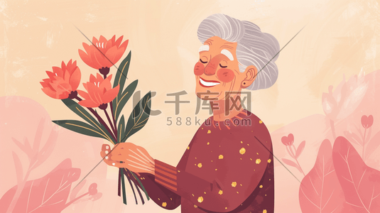 越南妇女插画图片_手捧着一束鲜花的妇女插画