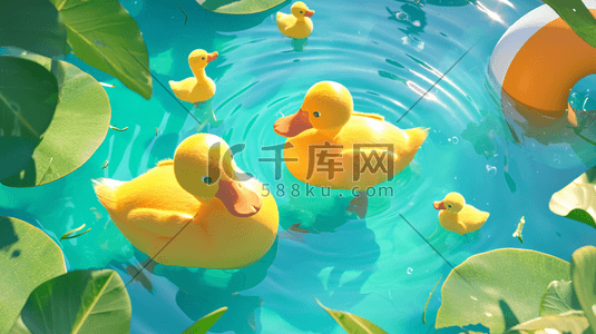 抖音团购小黄车插画图片_绘画景区湖面上小黄鸭的插画