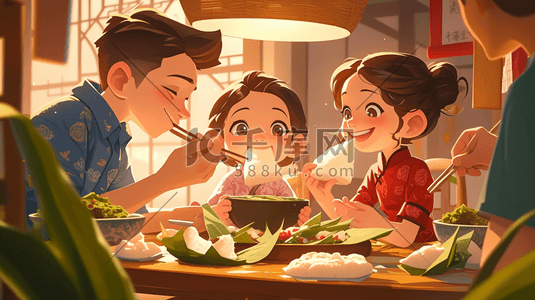 滚动聊天记录插画图片_绘画一家人开心聊天吃饭的插画