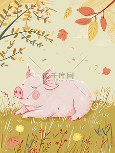 粉色小猪插画图片_一只可爱的粉色猪猪插画