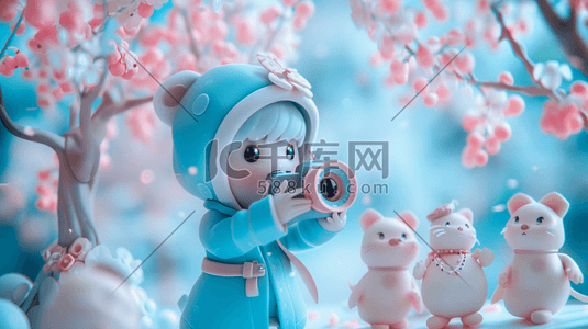 单反摄像头插画图片_3D拿着相机拍照的小女孩插画