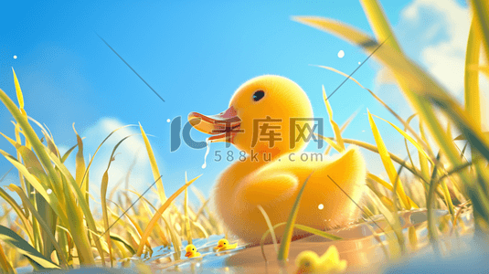 动态壁纸小黄鸭插画图片_绘画景区湖面上小黄鸭的插画