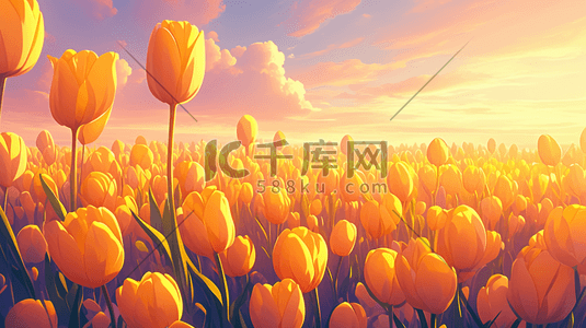 阳光下花朵花丛花束景色的背景原创插画