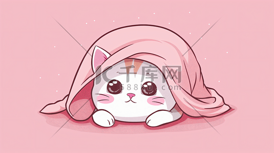 可爱小猫插画图片_裹着毛毯的可爱小猫3
