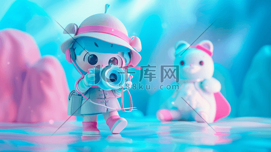 单反摄像头插画图片_3D拿着相机拍照的小女孩插画