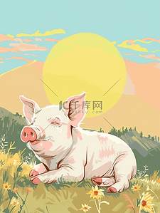 可爱宠物猪插画图片_一只可爱的粉色猪猪插画