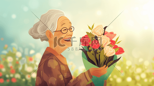 妇女企业启动仪式插画图片_手捧着一束鲜花的妇女插画