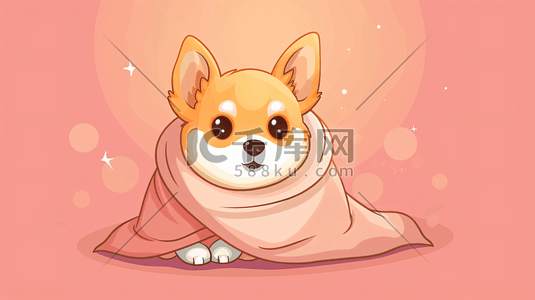 小狗起床插画图片_裹着毛毯的可爱小狗2