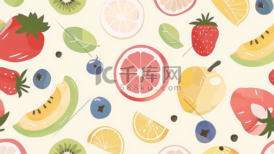 水果蓝莓插画图片_夏季综合新鲜水果水彩插画