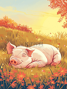 手绘可爱涂鸦插画图片_一只可爱的粉色猪猪插画