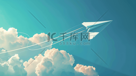 蓝天上飞翔的纸飞机插画