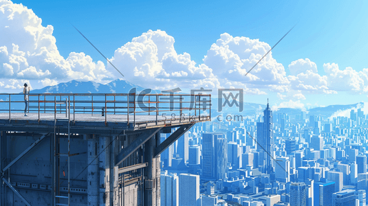 微信平台插画图片_繁华的城市的高楼大平台插画