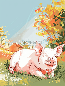 母猪插画图片_一只可爱的粉色猪猪插画