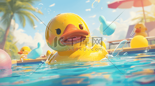 小黄人表情包插画图片_绘画景区湖面上小黄鸭的插画