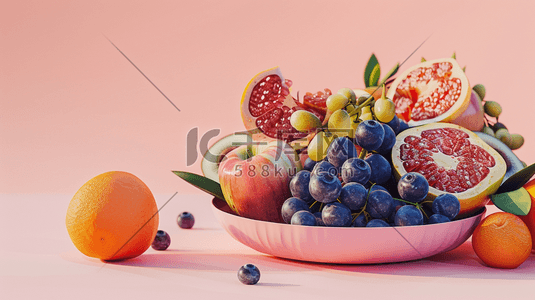 新鲜的蛇果插画图片_粉红底色上的夏日新鲜蔬果插画