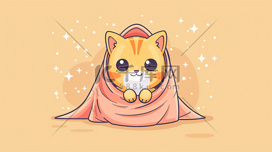 秋冬季毛毯插画图片_裹着毛毯的可爱小猫5