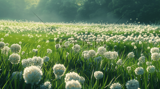 小白花插画图片_青青草原上盛开的白色小花插画