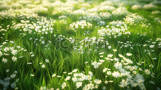 小花文本框插画图片_青青草原上盛开的白色小花插画