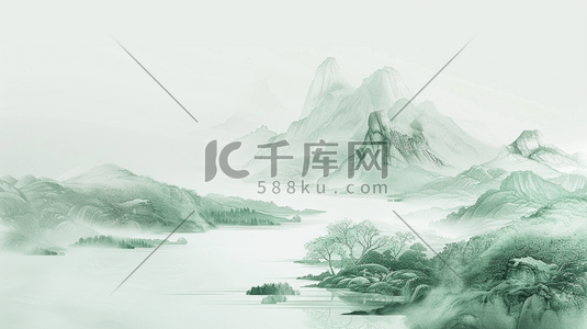 中式屏风镂空插画图片_绘画中式国画艺术风格山水风光的插画