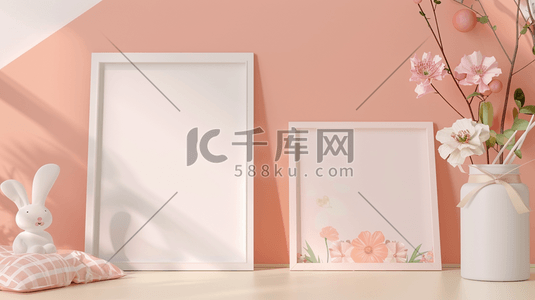 c4d立体抽象插画图片_C4D卧室桌面上的两个相框插画