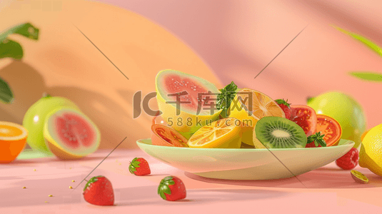 果蔬动图插画图片_粉红底色上的夏日新鲜蔬果插画