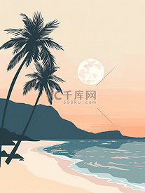 夏天滨海沙滩度假插画海报