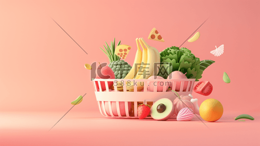 粉红置顶按钮插画图片_粉红底色上的夏日新鲜蔬果插画