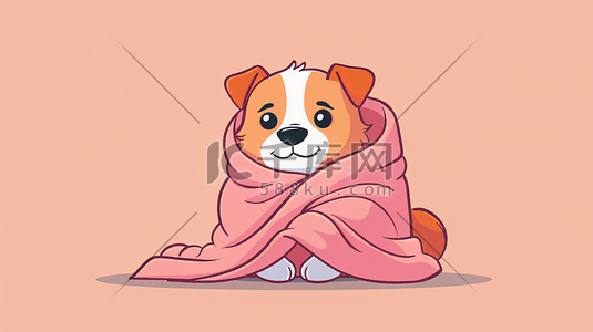 门头小狗图插画图片_裹着毛毯的可爱小狗6